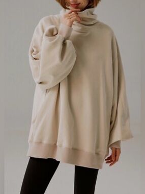 LIT Active Whisper Oversized Turtleneck Sweatshirt Cream | Size S